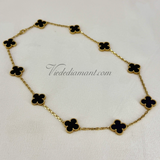 Van Cleef Arpels Vintage Alhambra 10 Motif Onyx Necklace Yellow Gold