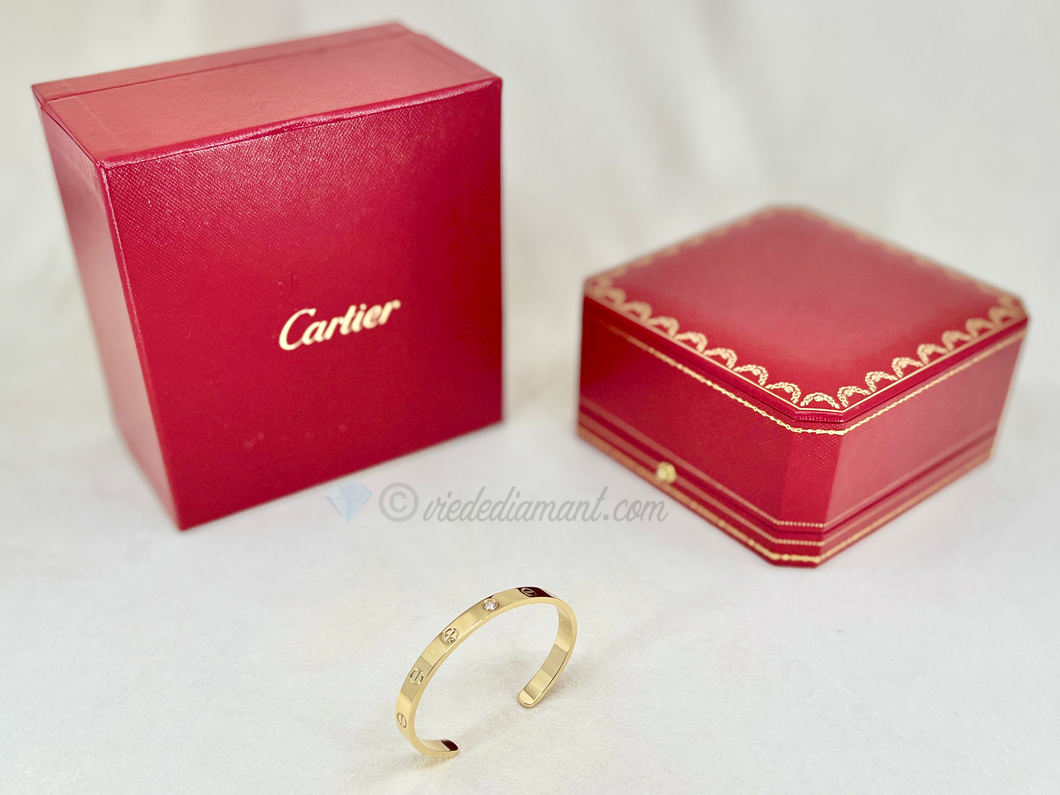 Cartier Love Cuff Bracelet Yellow Gold Size 17 1 Diamond