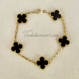 Van Cleef Arpels Vintage Alhambra 5 Motif Onyx Bracelet Yellow Gold