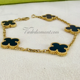 Van Cleef Arpels Vintage Alhambra 5 Motif Onyx Bracelet Yellow Gold
