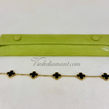 Van Cleef Arpels Vintage Alhambra 5 Motif Onyx Bracelet Yellow Gold
