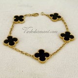 Van Cleef Arpels Vintage Alhambra 5 Motif Onyx Bracelet Yellow Gold