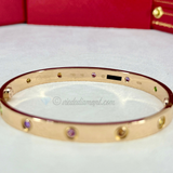 Cartier Love Bracelet Rose Gold Size 18 10 Rainbow Gemstone
