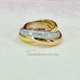 Cartier Trinity Ring Multi Tone Gold Half Pave Diamond Size 55