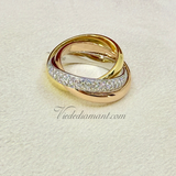Cartier Trinity Ring Multi Tone Gold Half Pave Diamond Size 55