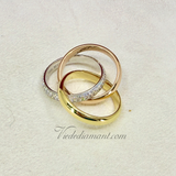 Cartier Trinity Ring Multi Tone Gold Half Pave Diamond Size 55