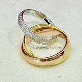 Cartier Trinity Ring Multi Tone Gold Half Pave Diamond Size 55