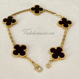 Van Cleef Arpels Vintage Alhambra 5 Motif Onyx Bracelet Yellow Gold