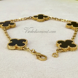 Van Cleef Arpels Vintage Alhambra 5 Motif Onyx Bracelet Yellow Gold