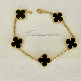 Van Cleef Arpels Vintage Alhambra 5 Motif Onyx Bracelet Yellow Gold